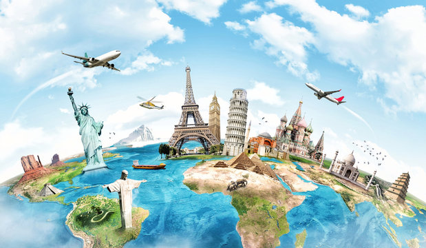 Stock image of a plane going around the world